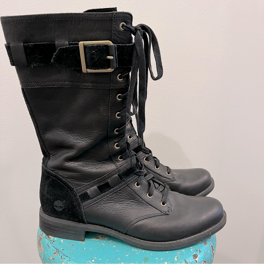 TIMBERLAND Black Lace-Up Leather Boots MID CALF SIZE 9